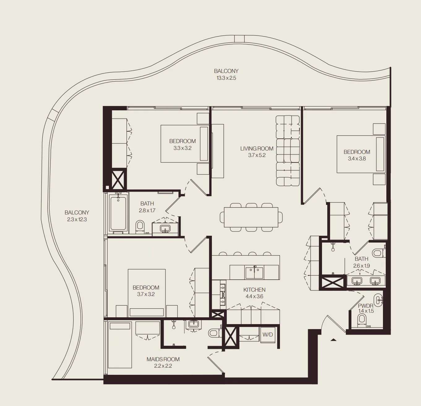 The Weave – Al Ghurair — планировка 3.5BR Type 1