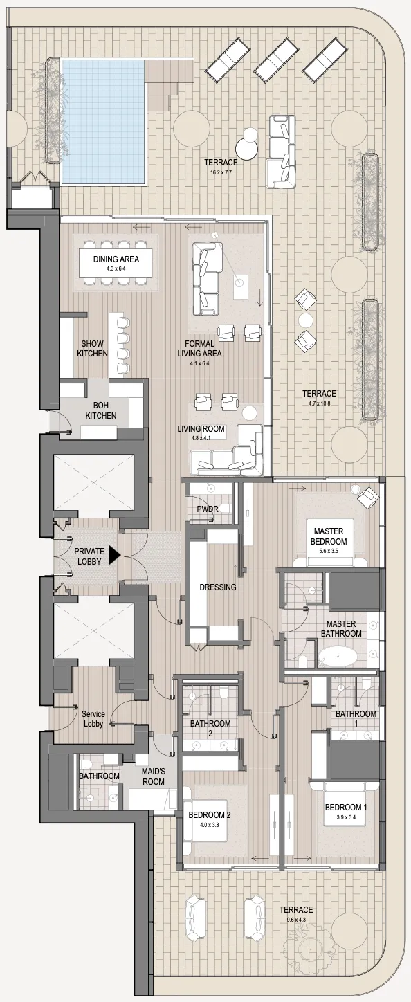 Vela Viento — планировка 3 BR Type B