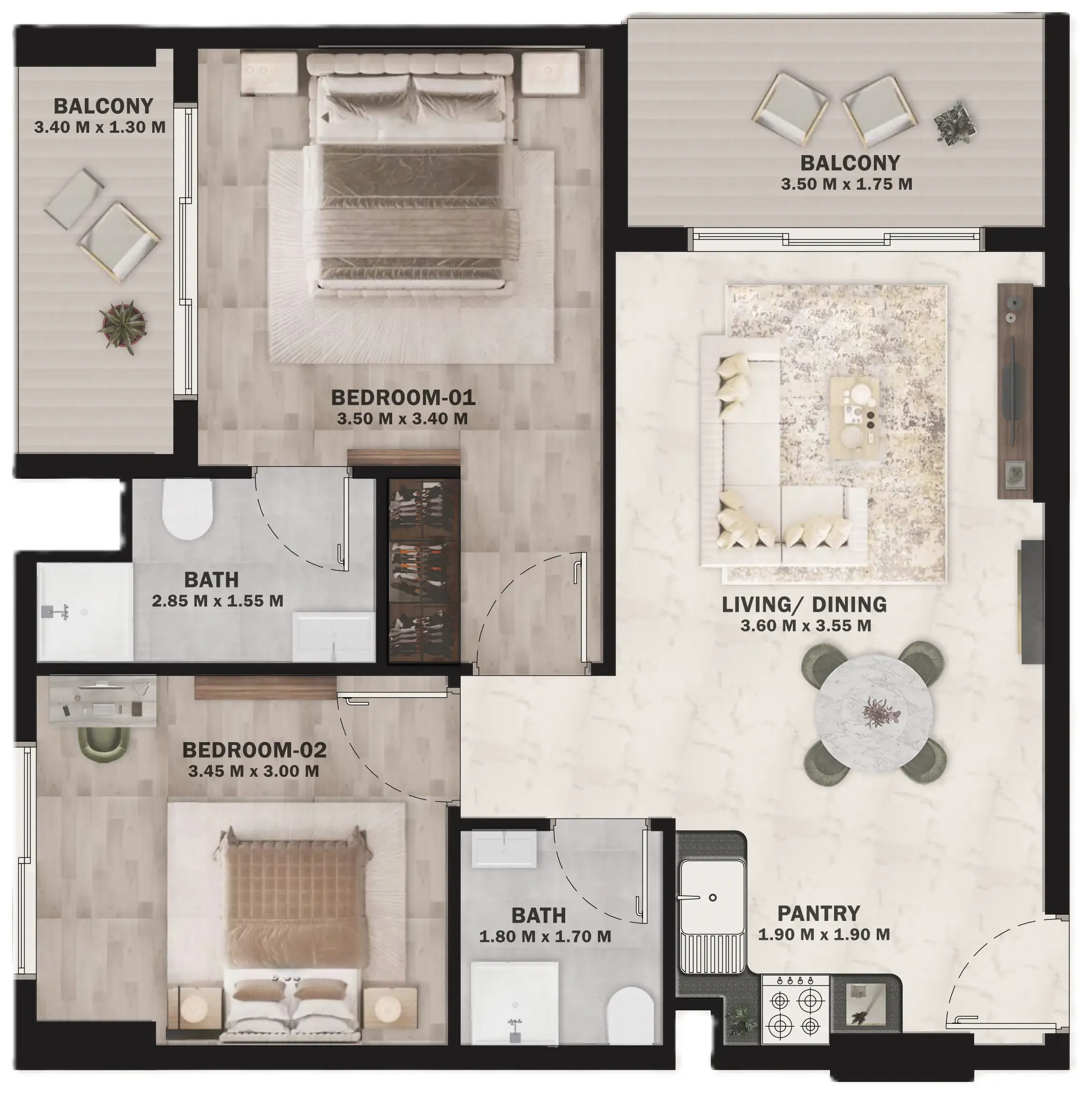 VOI Residence — планировка 2 BR Type B