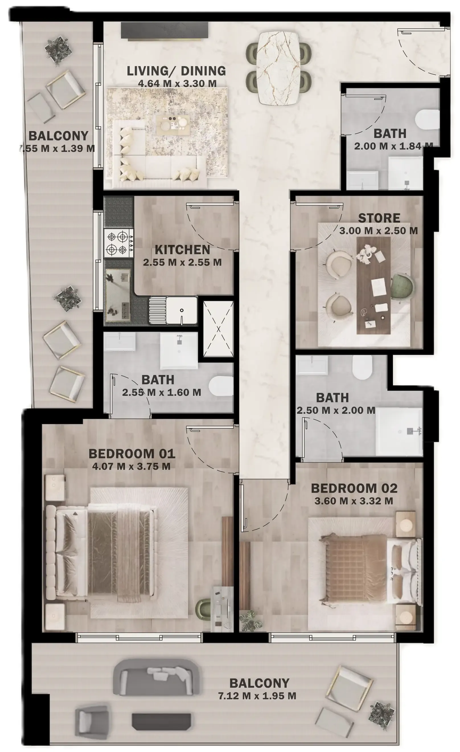 VOI Residence — планировка 2 BR Type C