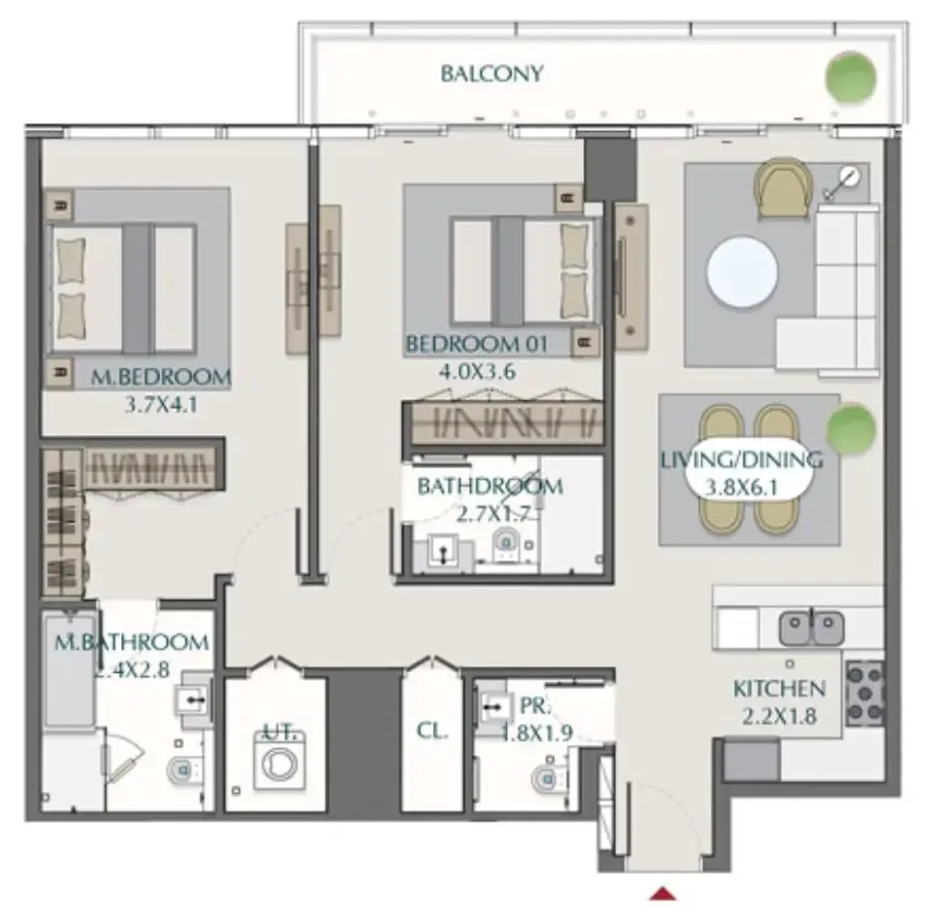 Wasl1 1 Residences — планировка 2 BR Type A