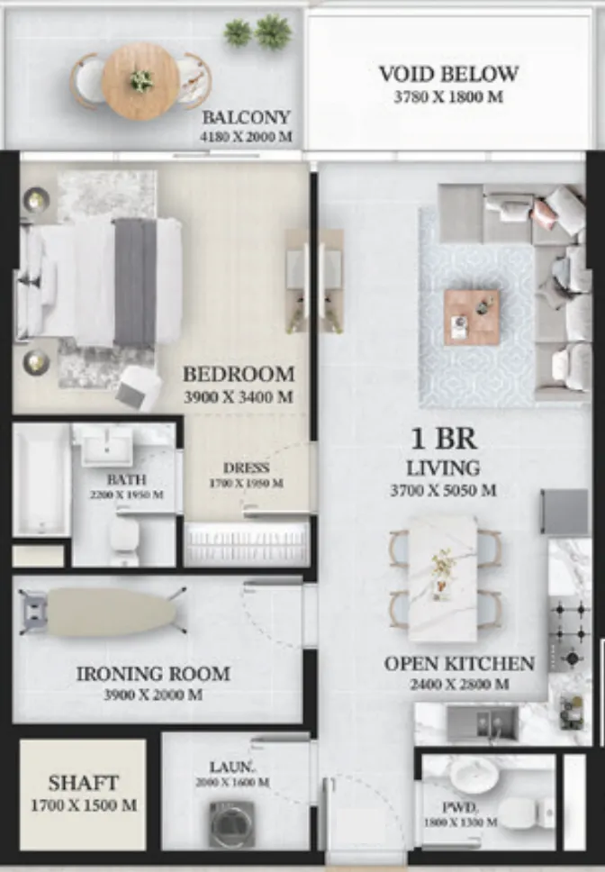 Wellington Ocean — планировка 1 BR Type A