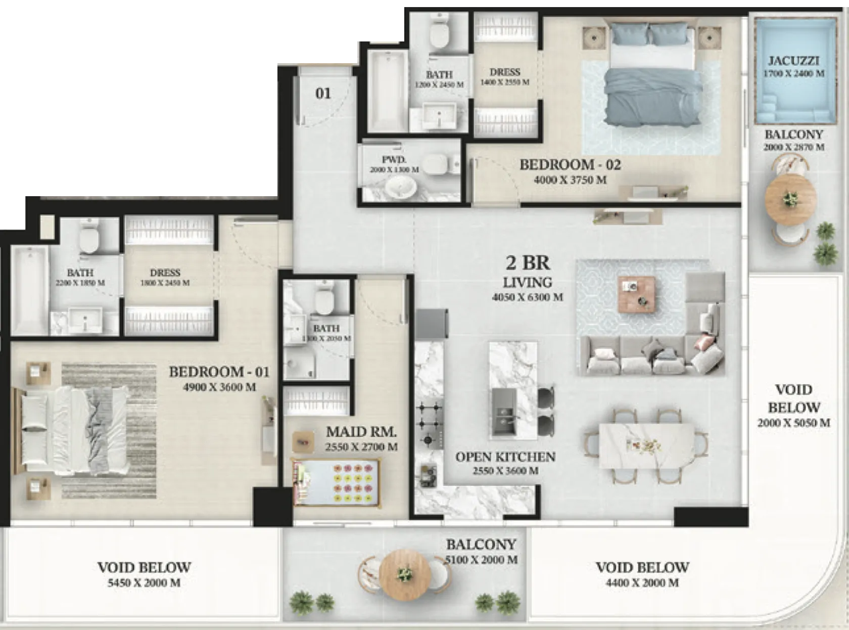 Wellington Ocean — планировка 2 BR Type C