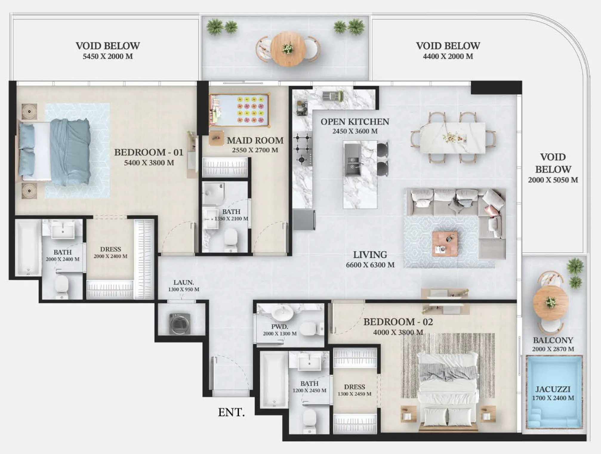 Wellington Ocean — планировка 2 BR Type D