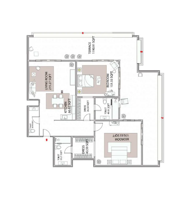 Ajman Creek Towers — планировка 2 BR Type 13