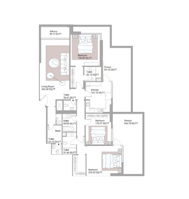 Ajman Creek Towers — планировка 3 BR Type 4