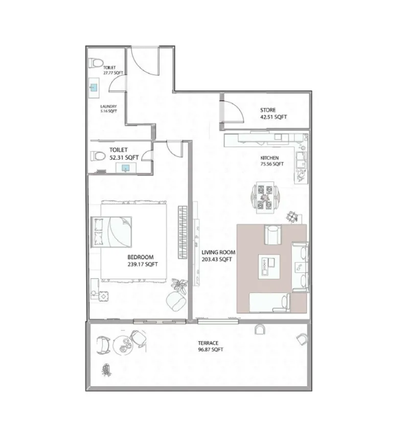Ajman Creek Towers — планировка 1 BR Type 8