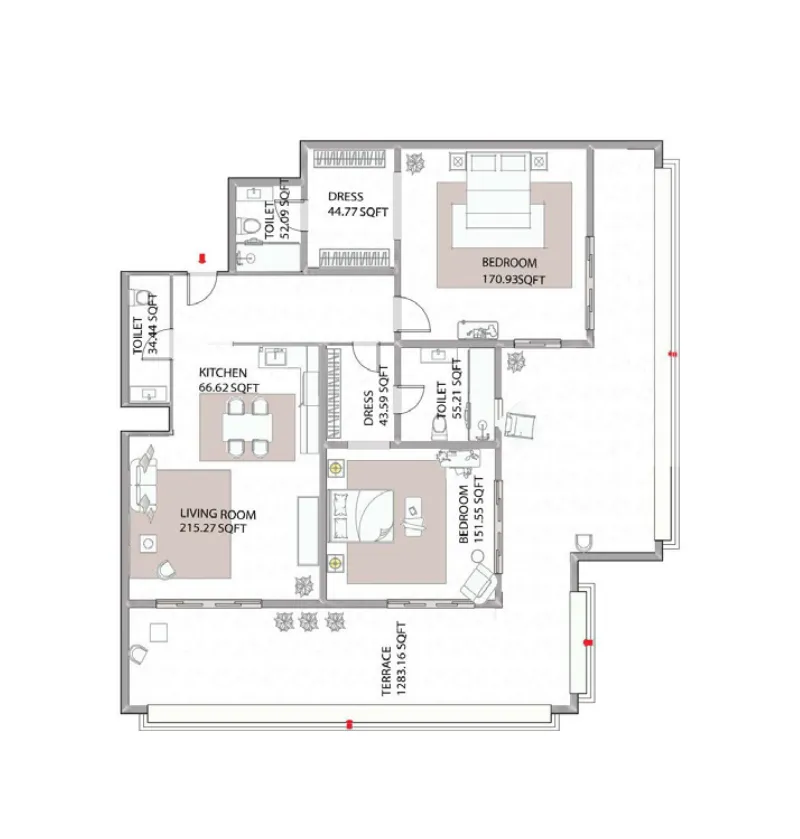 Ajman Creek Towers — планировка 2 BR Type 11