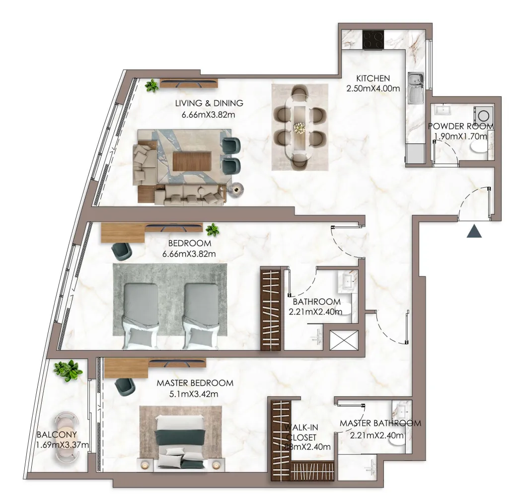 Ajman Pearl Tower — планировка 2 BR Type E