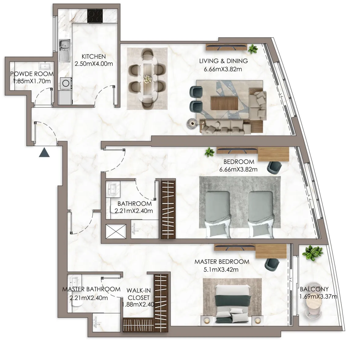 Ajman Pearl Tower — планировка 2 BR Type B