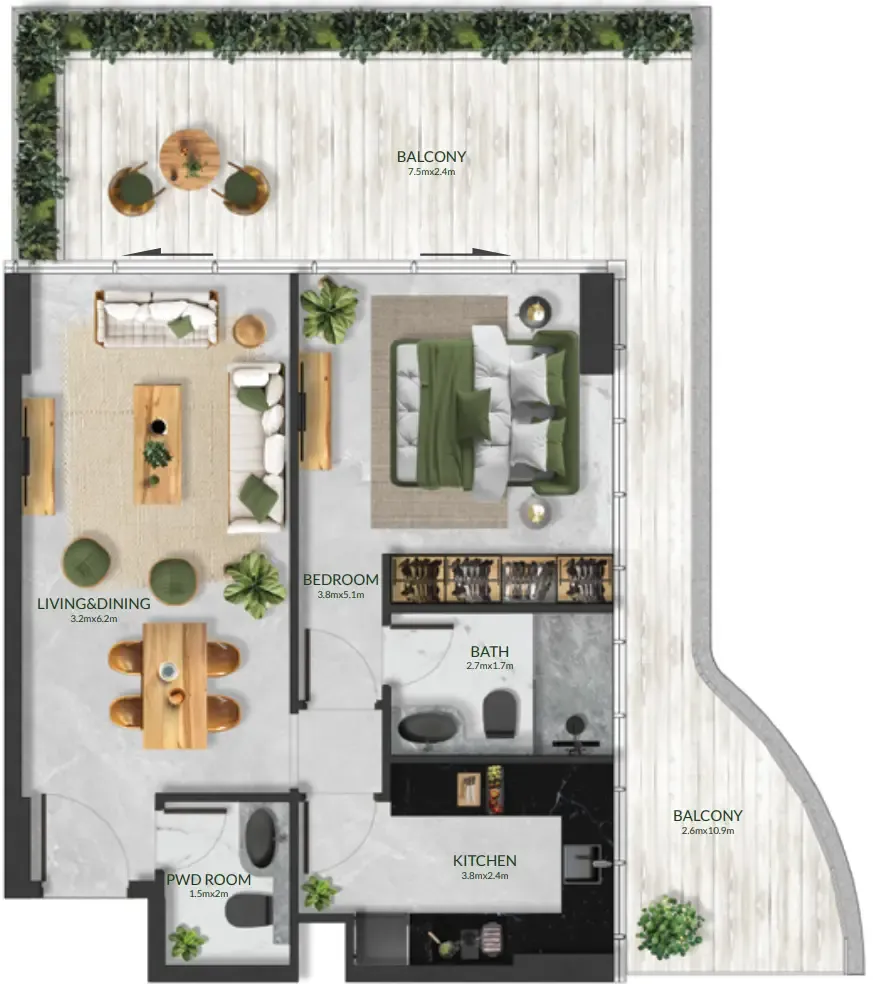 Aqua Maya — планировка 1 BR Type A