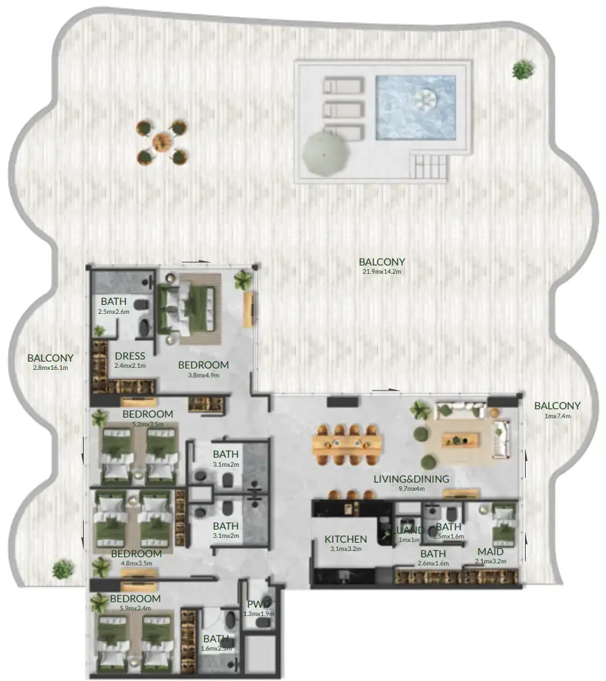 Aqua Maya — планировка 4 BR Type A