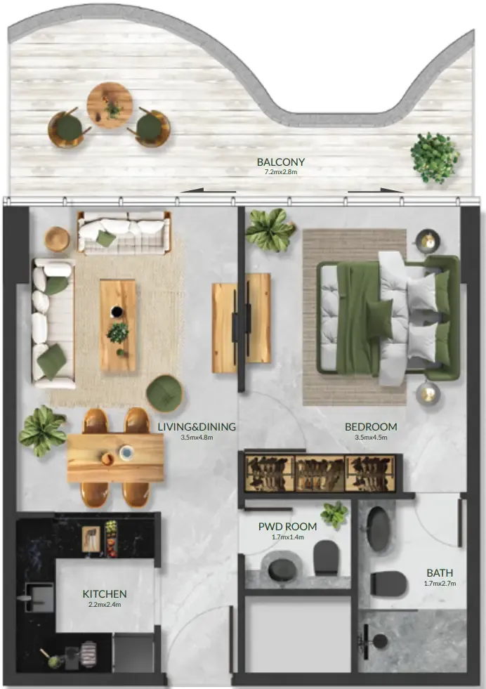 Aqua Maya — планировка 1 BR Type C