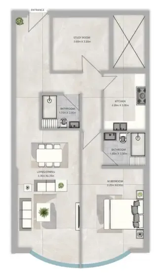 Azha Views Residences — планировка 1 BR Type BA