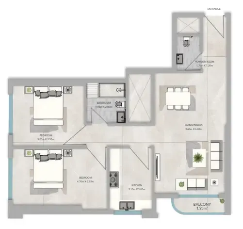 Azha Views Residences — планировка 2 BR Type A