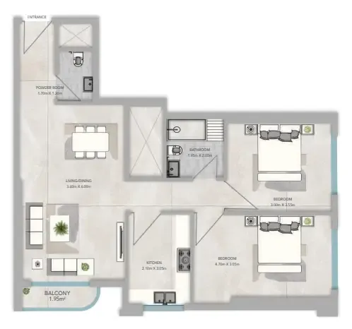Azha Views Residences — планировка 2 BR Type E