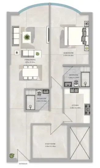 Azha Views Residences — планировка 1 BR Type AM