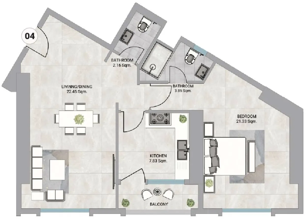 Barajeel Towers — планировка 1 BR Type B