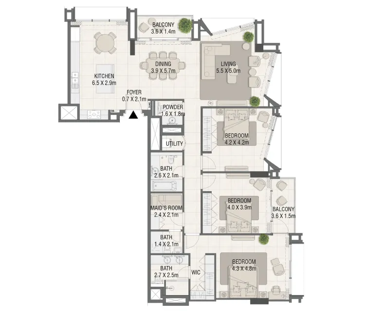 Design Quarter — планировка 3 BR Type A