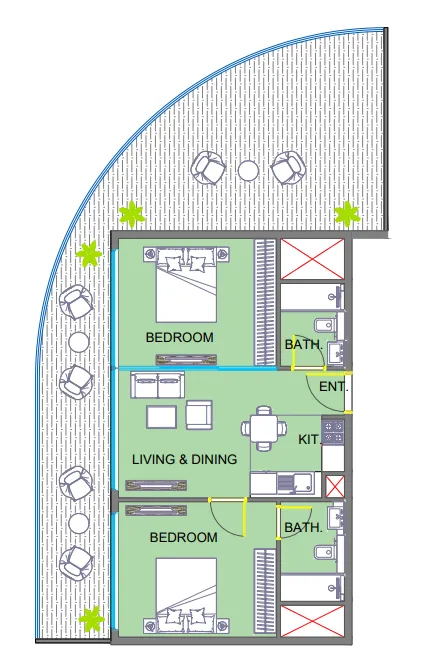 Colibri Views — планировка 2 BR Type A