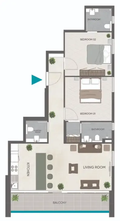 Eden Golf Views 1 — планировка 2 BR Type A