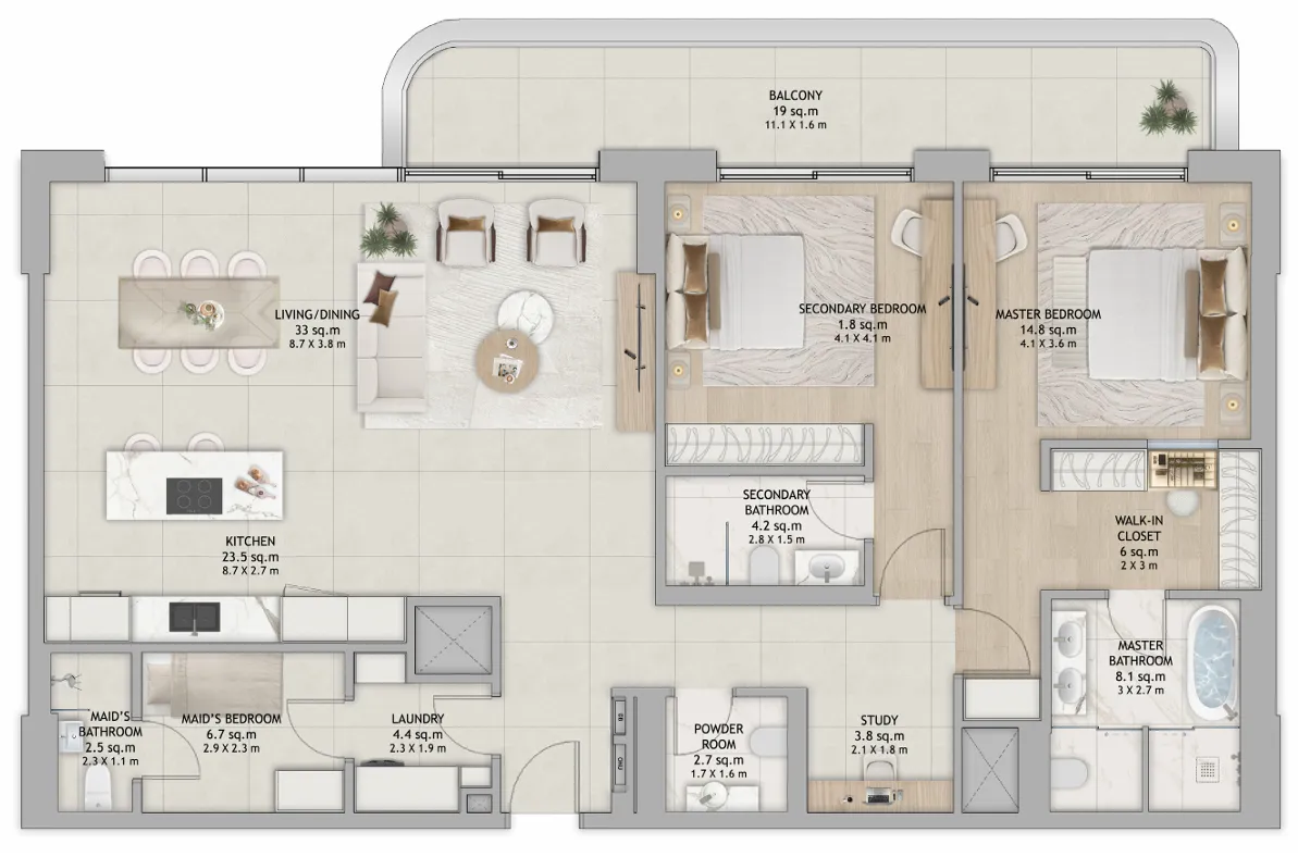 Fahid Beach Residences — планировка 2BR Type A