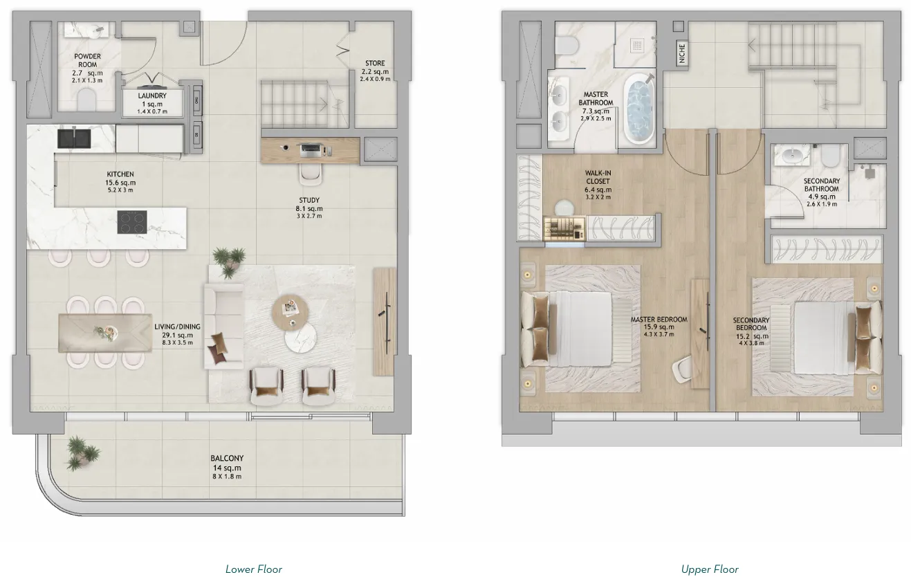 Fahid Beach Residences — планировка 2BR Duplex