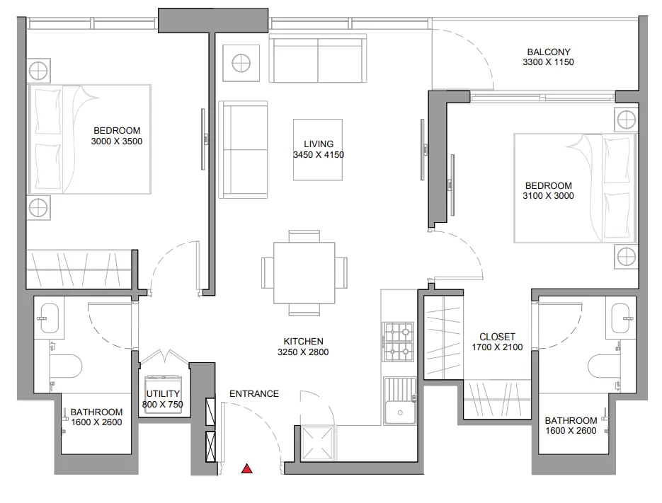 Florine Beach Residences — планировка 2 BR Type D