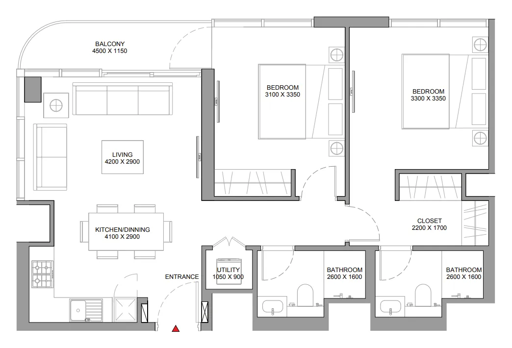 Florine Beach Residences — планировка 2 BR Type C