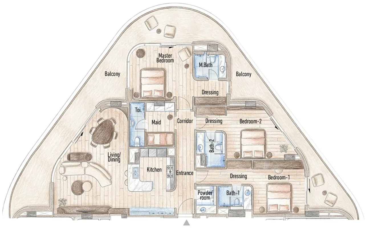 Flow 25 — планировка 3BR Type 01