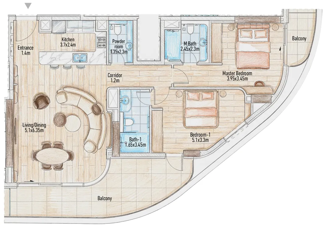 Flow 25 — планировка 2BR Type 02 A