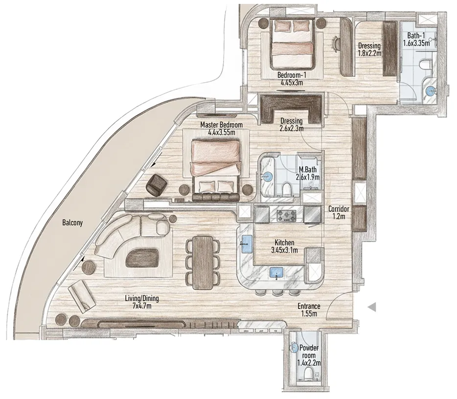Flow 25 — планировка 2BR Type 04 B