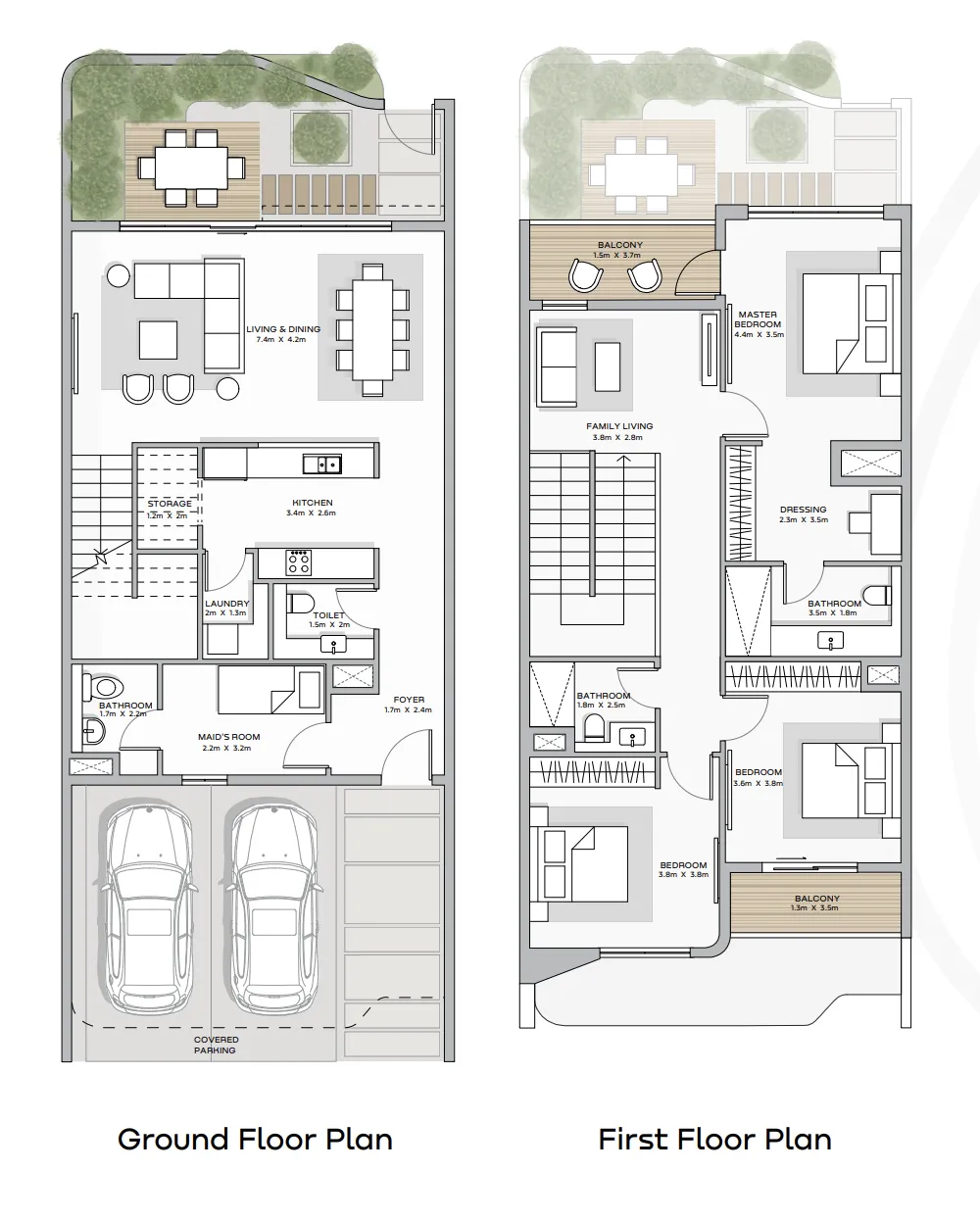 Khalid Bin Sultan City — планировка 3 BR Townhouse Type A