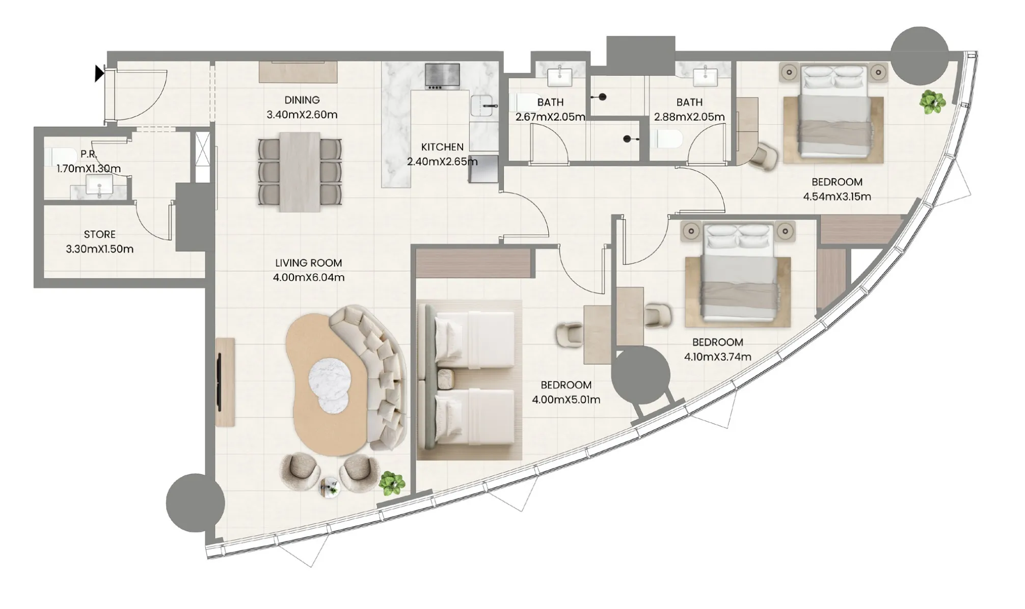 Leaf Tower — планировка 3BR st