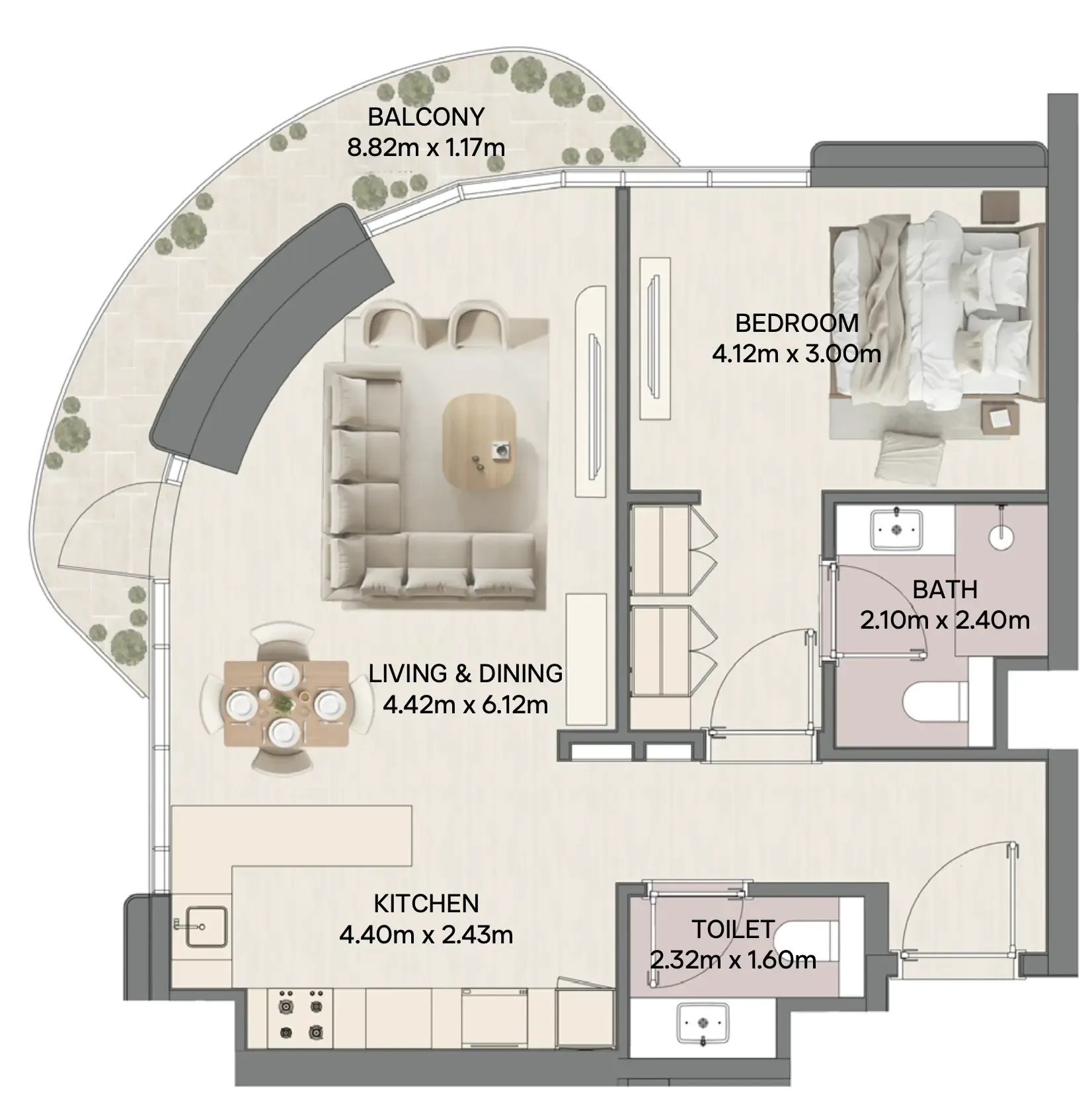 Mirasol II — планировка 1 BR Type M