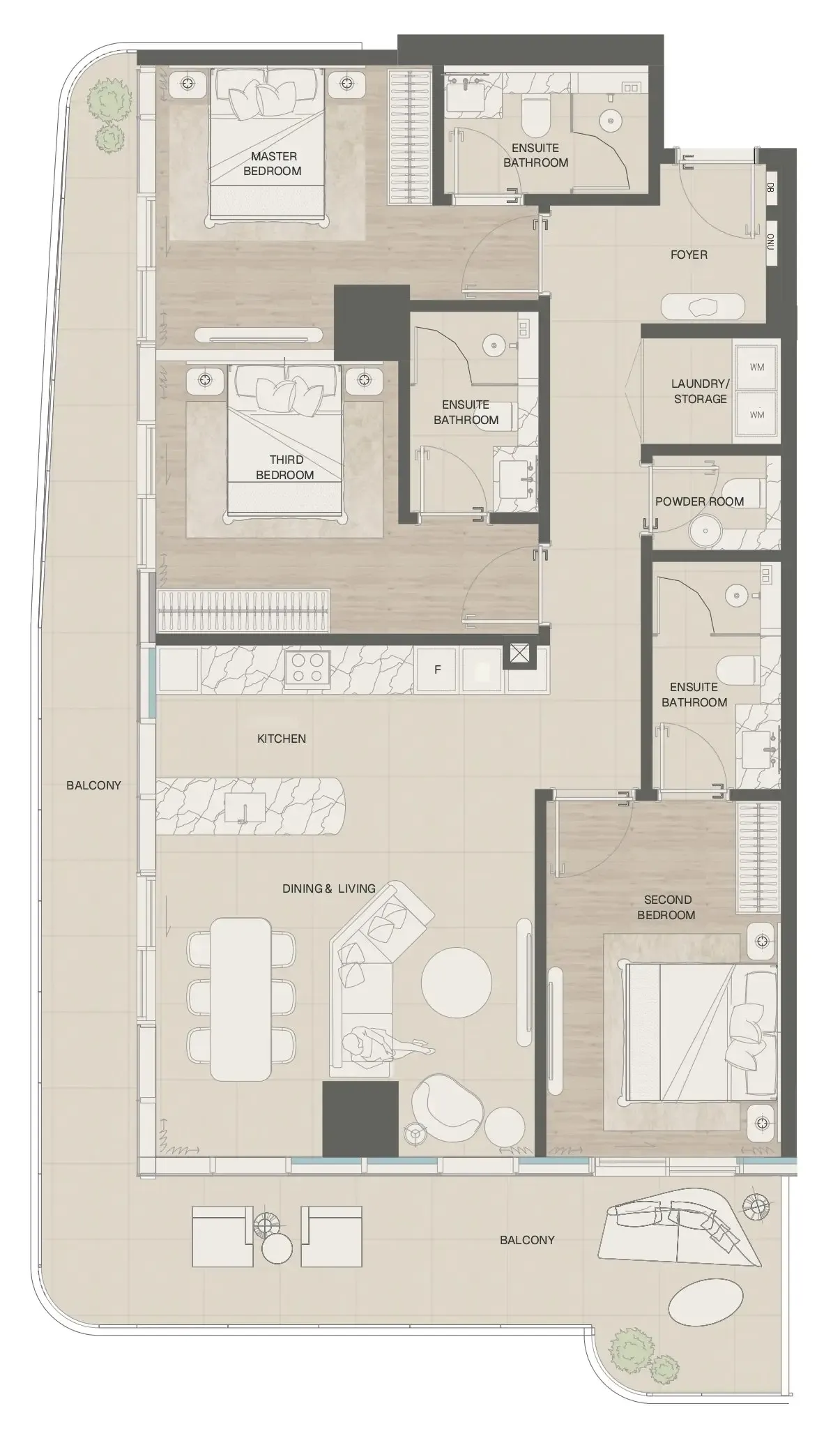 Mondrian Phases 1 and 2 — планировка 3 BR Type B