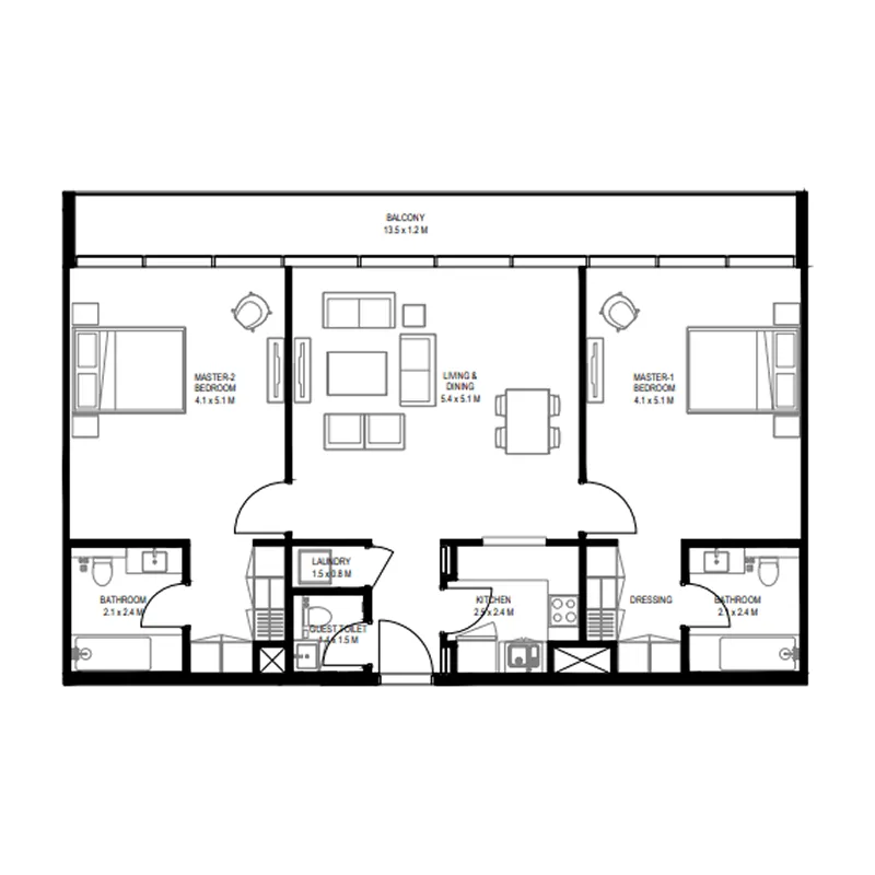 Nesba 1 Aljada — планировка 2br_d1