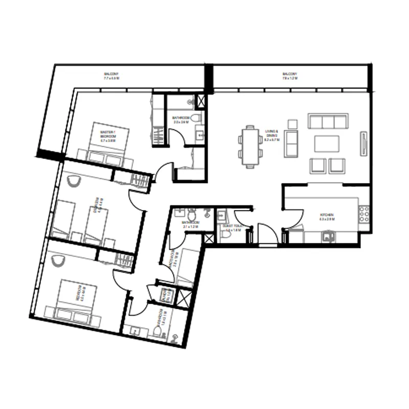 Nesba 1 Aljada — планировка 3br_a1