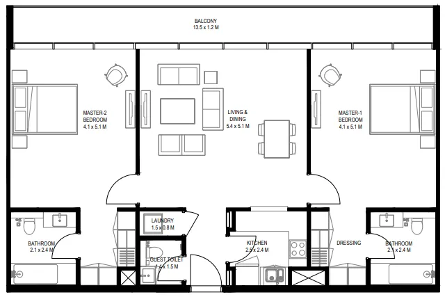 Nesba 1 Aljada — планировка 2 BR Type B