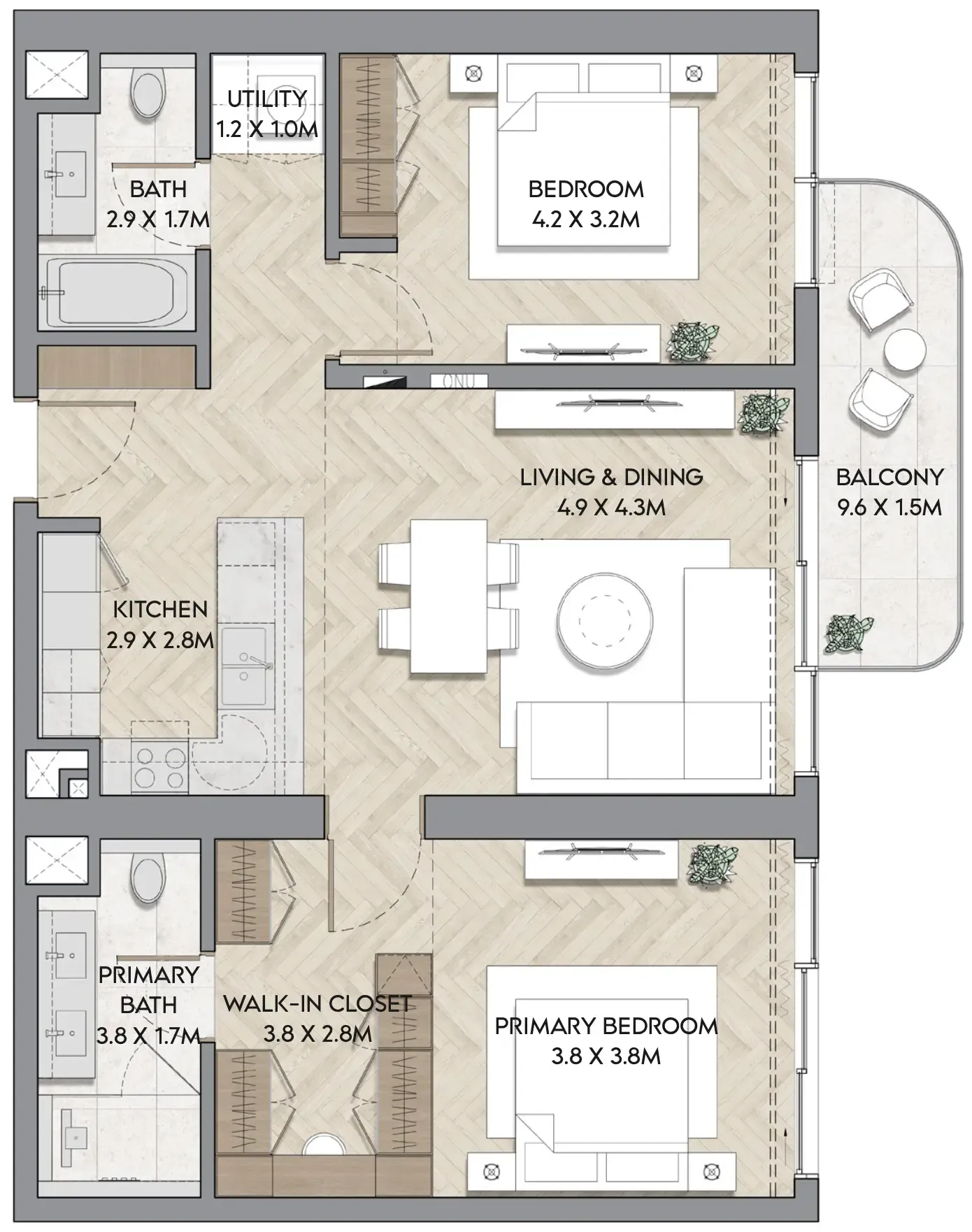 Nura — планировка 2 BR Type R