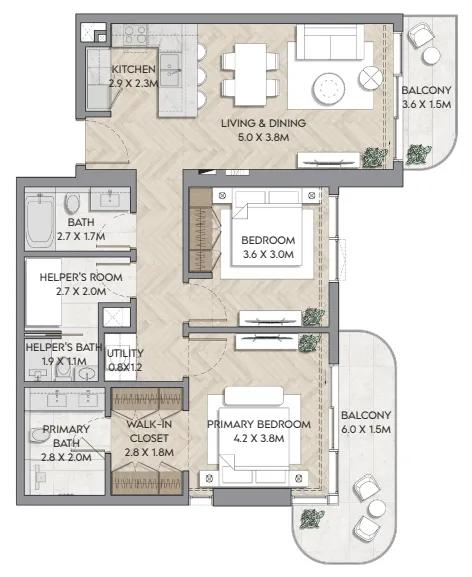 Nura — планировка 2BR Prem Type B