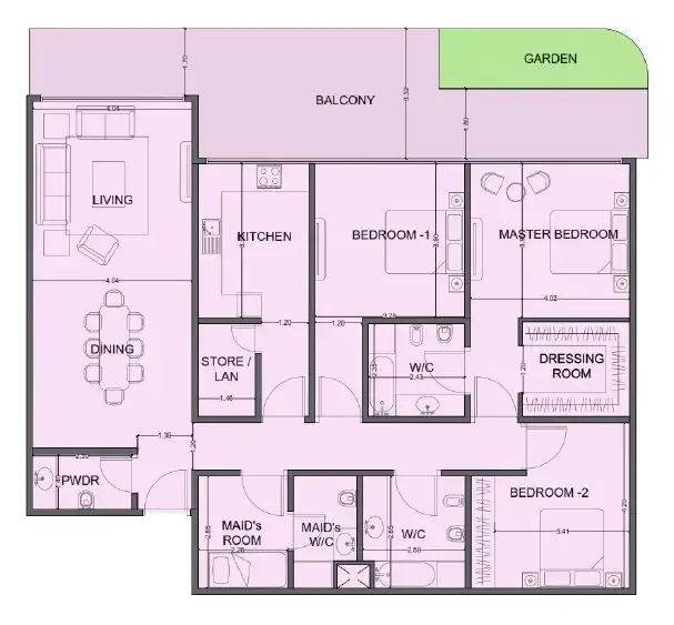 One Residence Al Reem Island — планировка 3 BR Type D