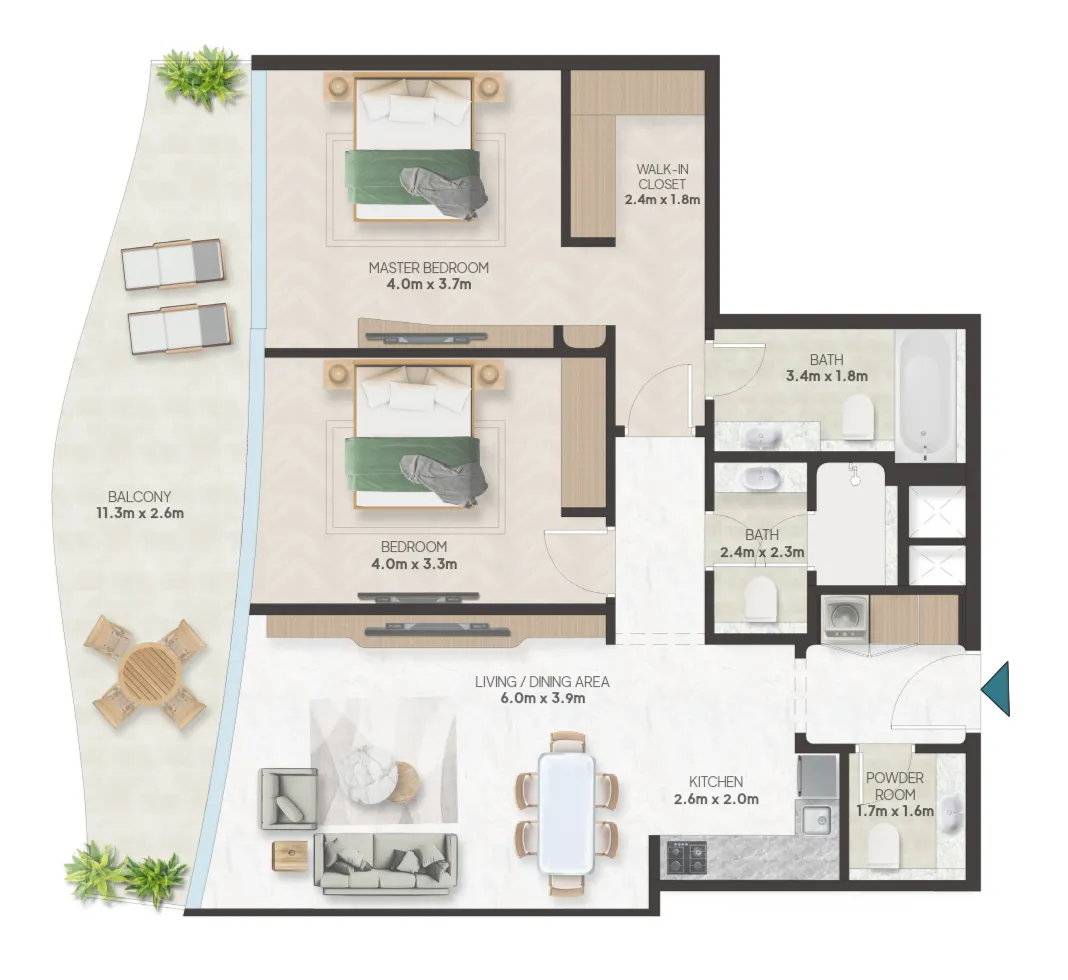 Oystra — планировка 2 BR Type AP