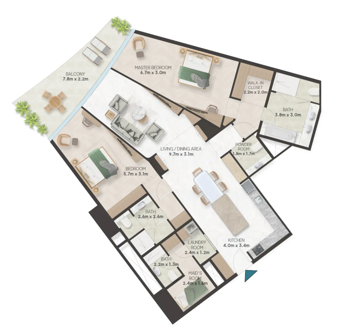 Oystra — планировка 2 BR Type AN