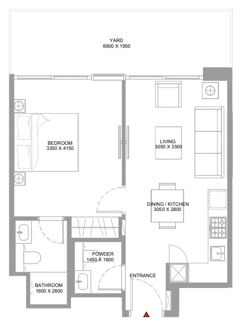 Pristine Beach Residences — планировка 1 BR Type E