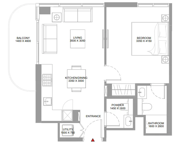 Pristine Beach Residences — планировка 1 BR Type I