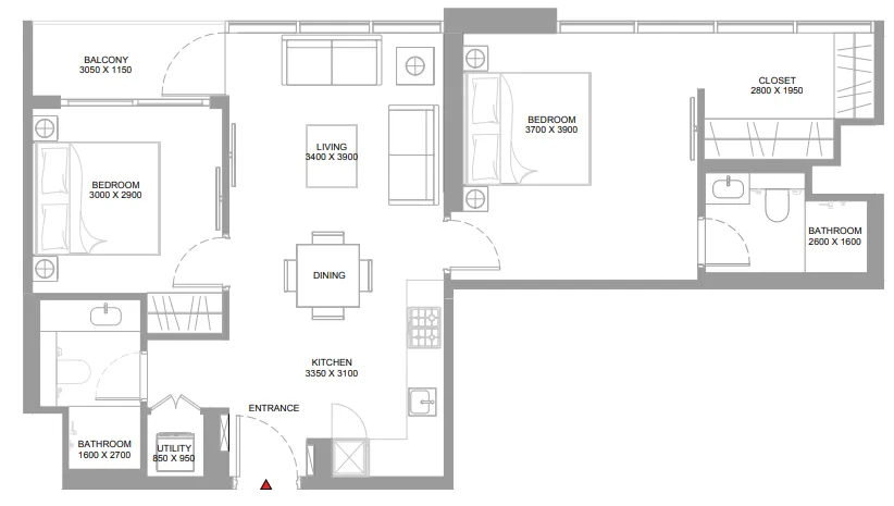 Pristine Beach Residences — планировка 2 BR Type I
