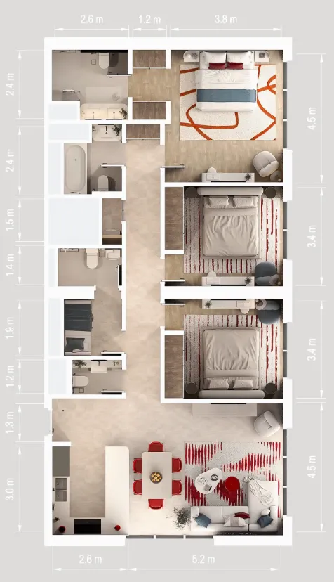 Rosso Bay Residences — планировка 3 BR Type A