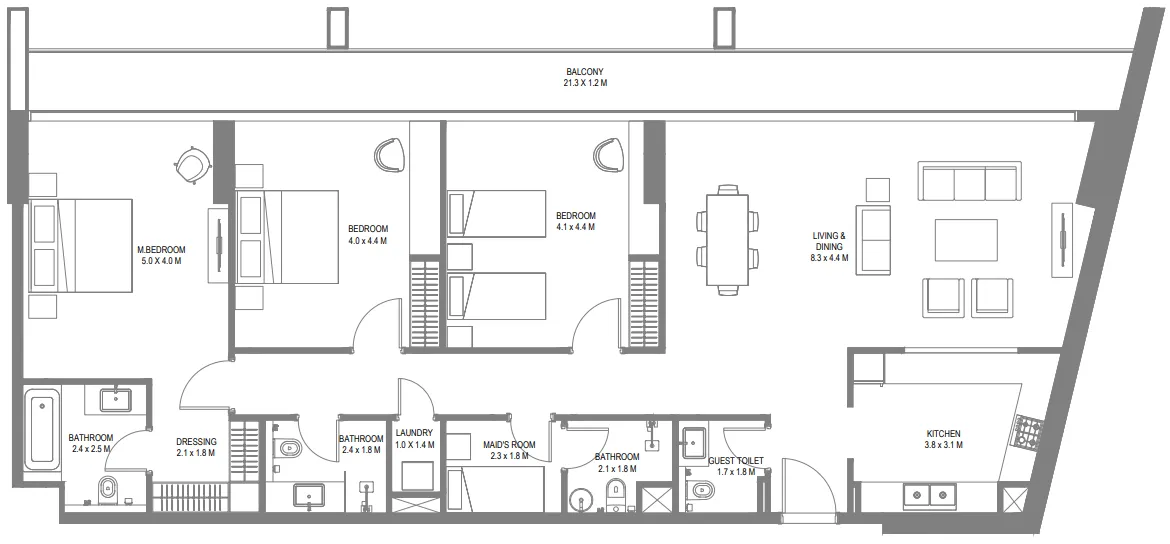 Safa 1 — планировка 3 BR Type A