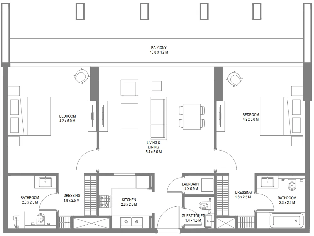 Safa 1 — планировка 2 BR Type D
